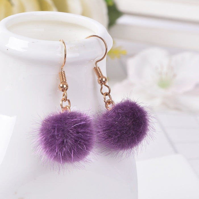 Wholesale Earrings Alloy Candy Color Plush Ball Ear Hooks JDC-ES-LongX001