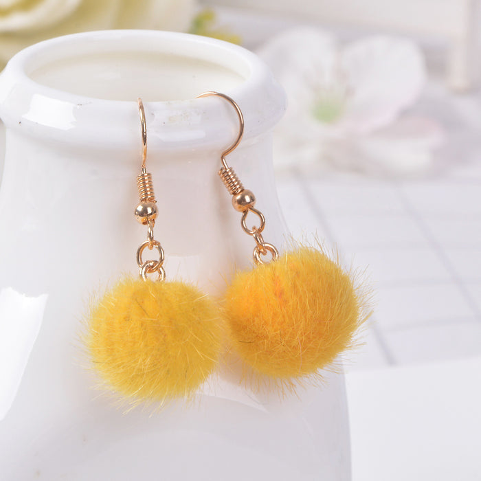 Wholesale Earrings Alloy Candy Color Plush Ball Ear Hooks JDC-ES-LongX001