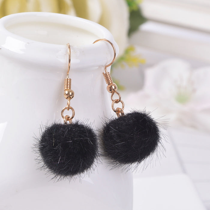 Wholesale Earrings Alloy Candy Color Plush Ball Ear Hooks JDC-ES-LongX001