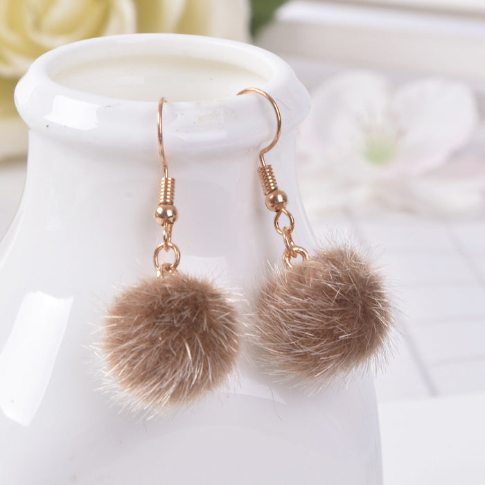 Wholesale Earrings Alloy Candy Color Plush Ball Ear Hooks JDC-ES-LongX001