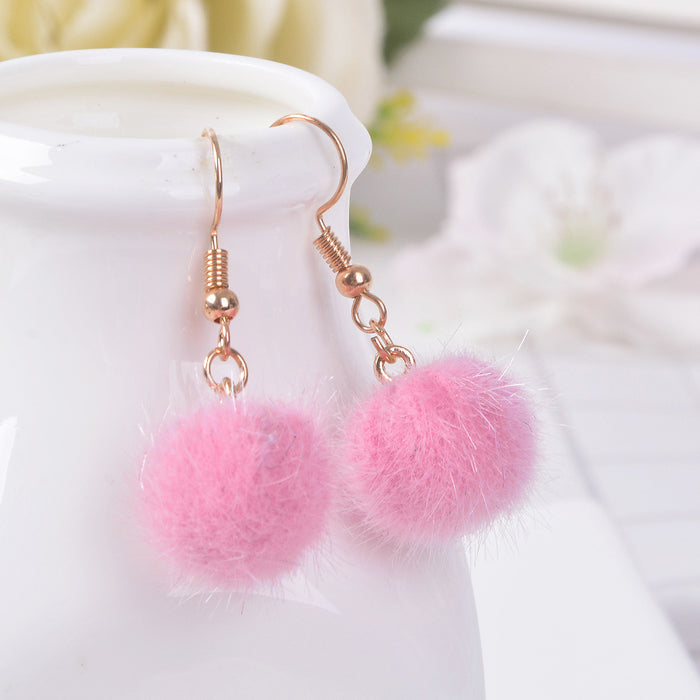 Wholesale Earrings Alloy Candy Color Plush Ball Ear Hooks JDC-ES-LongX001