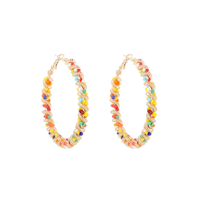 Wholesale rice bead spring earrings gold geometric boho earrings MOQ≥2 JDC-ES-Yir002