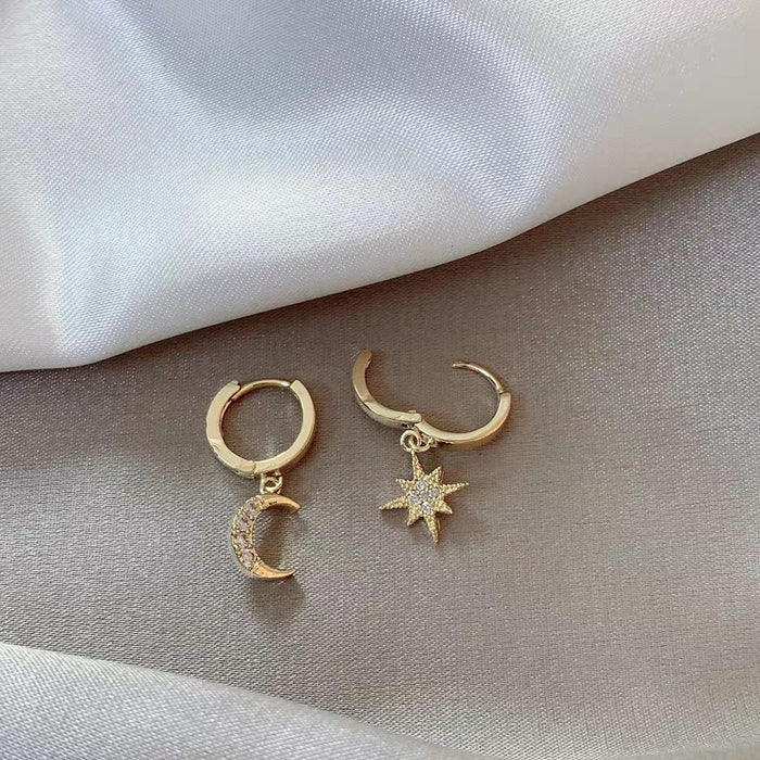 Jewelry WholesaleWholesale S925 Silver Needle Asymmetric Star Moon Diamond Studded Copper Earrings JDC-ES-XuanY010 Earrings 宣妍 %variant_option1% %variant_option2% %variant_option3%  Factory Price JoyasDeChina Joyas De China