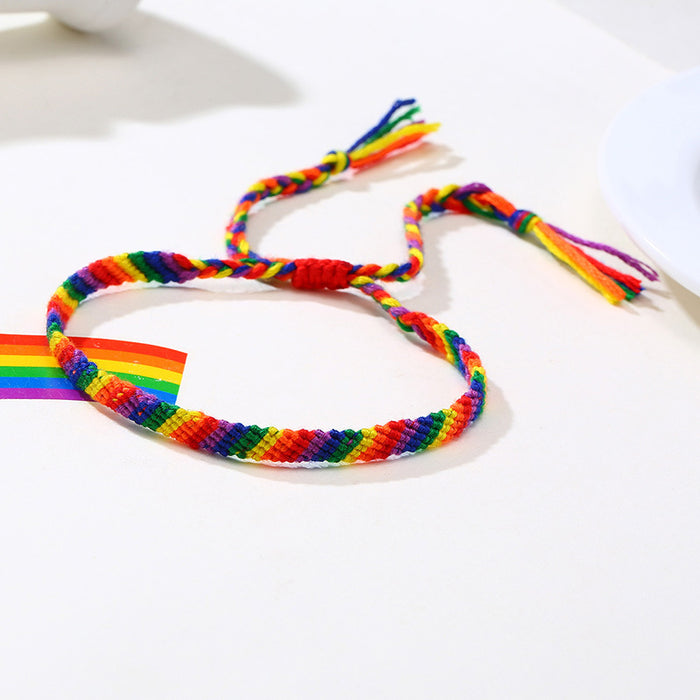 Wholesale Rainbow Hand Braided Bracelet Knotted Bracelet Gay Colored Rope Braided Adjustable JDC-BT-QuanS001