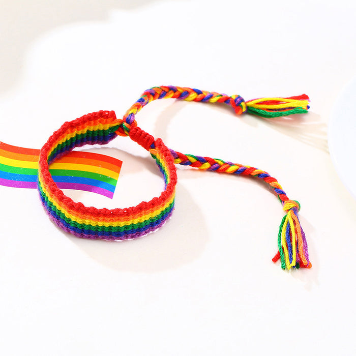 Wholesale Rainbow Hand Braided Bracelet Knotted Bracelet Gay Colored Rope Braided Adjustable JDC-BT-QuanS001