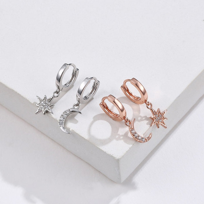 Jewelry WholesaleWholesale S925 Silver Needle Asymmetric Star Moon Diamond Studded Copper Earrings JDC-ES-XuanY010 Earrings 宣妍 %variant_option1% %variant_option2% %variant_option3%  Factory Price JoyasDeChina Joyas De China