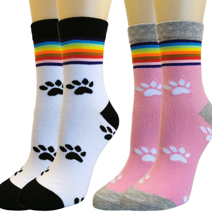 Wholesale Socks Cotton Cute Footprint Rainbow Socks MOQ≥3 JDC-SK-XQ016