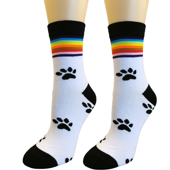 Wholesale Socks Cotton Cute Footprint Rainbow Socks MOQ≥3 JDC-SK-XQ016