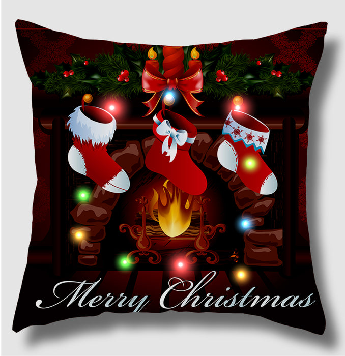 Wholesale Pillow Cover Lantern Santa Elk LED Light Printing Short Plush MOQ≥3 JDC-PW-Yifan002