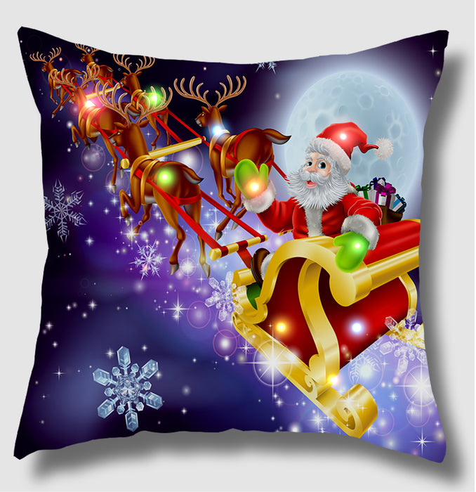 Wholesale Pillow Cover Lantern Santa Elk LED Light Printing Short Plush MOQ≥3 JDC-PW-Yifan002