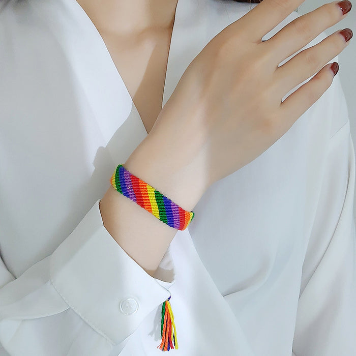 Wholesale Rainbow Hand Braided Bracelet Knotted Bracelet Gay Colored Rope Braided Adjustable JDC-BT-QuanS001