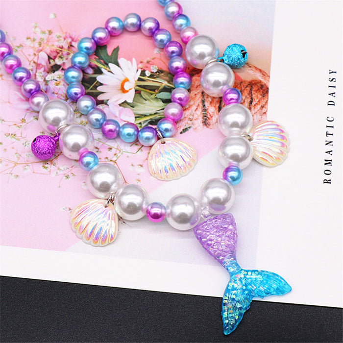 Wholesale Necklace Mermaid Tail Girls Pearl Necklace Bracelet Ring Earring Set MOQ≥2 JDC-RS-NanD001