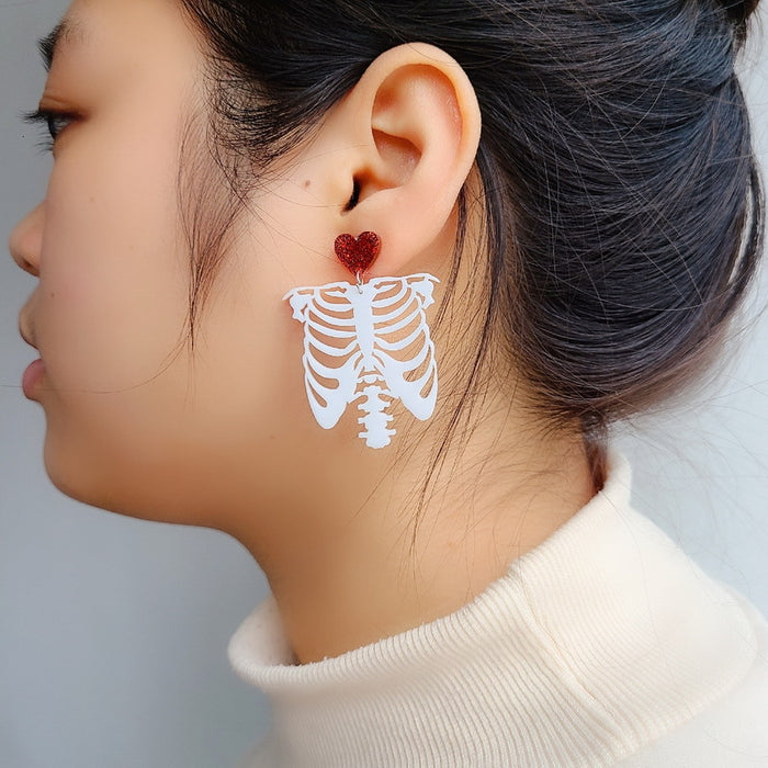 Wholesale Acrylic Heart White Skull Earrings MOQ≥2 JDC-ES-XUEP035