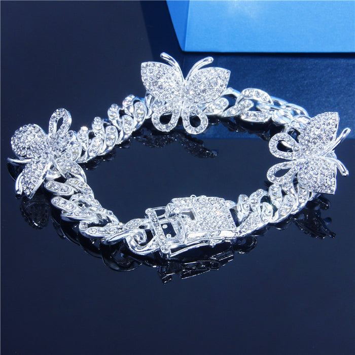 Wholesale Butterfly Cuban Anklet Diamond Butterfly MOQ≥2 JDC-AS-NiC001