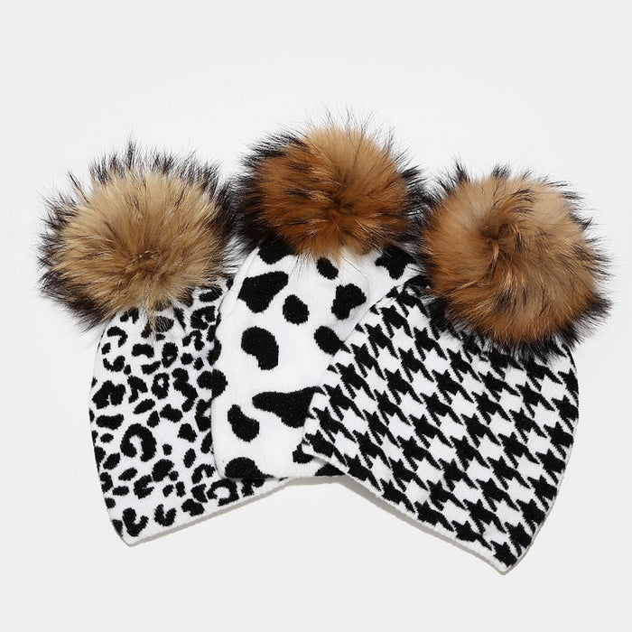 Wholesale Hat Wool Warm Winter Cow Leopard Pattern Knitted Hat JDC-FH-LvYi048