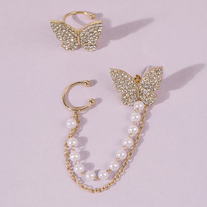 Wholesale One Piece Ear Clip Bone Asymmetric Pearl Butterfly Sweet Earrings JDC-ES-Qiandi015