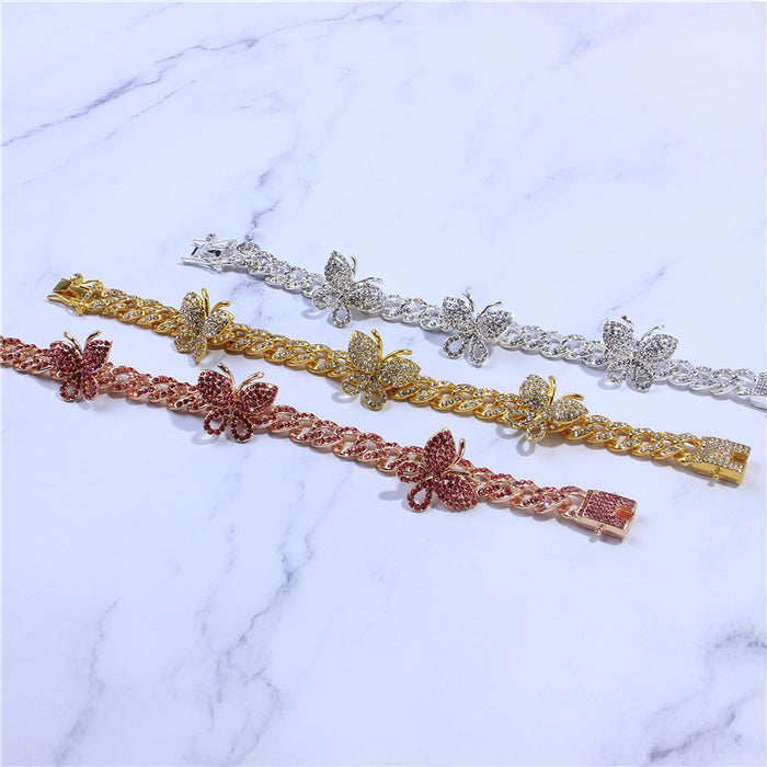 Wholesale Butterfly Cuban Anklet Diamond Butterfly MOQ≥2 JDC-AS-NiC001