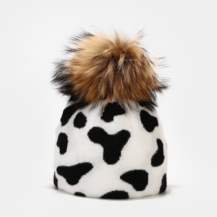 Wholesale Hat Wool Warm Winter Cow Leopard Pattern Knitted Hat JDC-FH-LvYi048