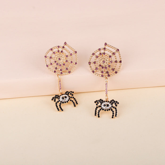 Wholesale Earrings Alloy Spider Diamond Ear Studs Halloween JDC-ES-JJ265