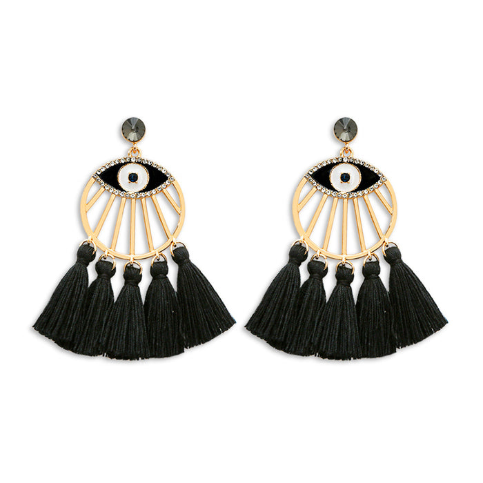 Jewelry WholesaleWholesale Devil's Eye Boho Tassel Alloy Cotton Thread Earrings JDC-ES-GSJM090 Earrings 杰米 %variant_option1% %variant_option2% %variant_option3%  Factory Price JoyasDeChina Joyas De China