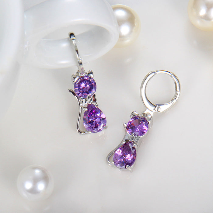 Jewelry WholesaleWholesale long purple zircon kitten stud earrings JDC-ES-Mimeng043 Earrings 米萌 %variant_option1% %variant_option2% %variant_option3%  Factory Price JoyasDeChina Joyas De China