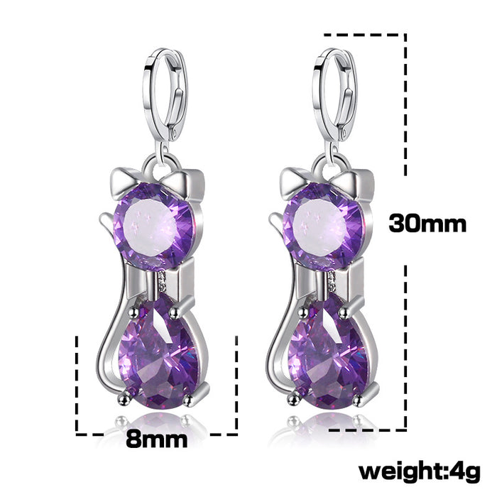 Jewelry WholesaleWholesale long purple zircon kitten stud earrings JDC-ES-Mimeng043 Earrings 米萌 %variant_option1% %variant_option2% %variant_option3%  Factory Price JoyasDeChina Joyas De China