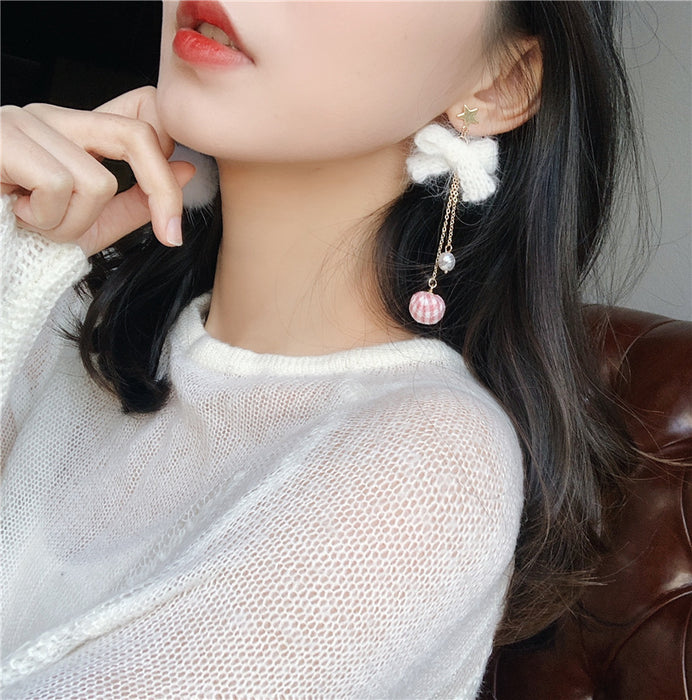 Wholesale Earrings Alloy Mink Fur Ball Bow Knot Pentagram Rabbit JDC-ES-Tql016