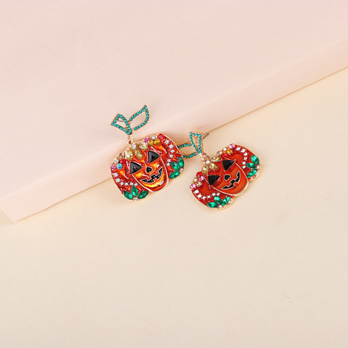 Wholesale Earrings Alloy Pumpkin Diamond Ear Studs Halloween JDC-ES-JJ258