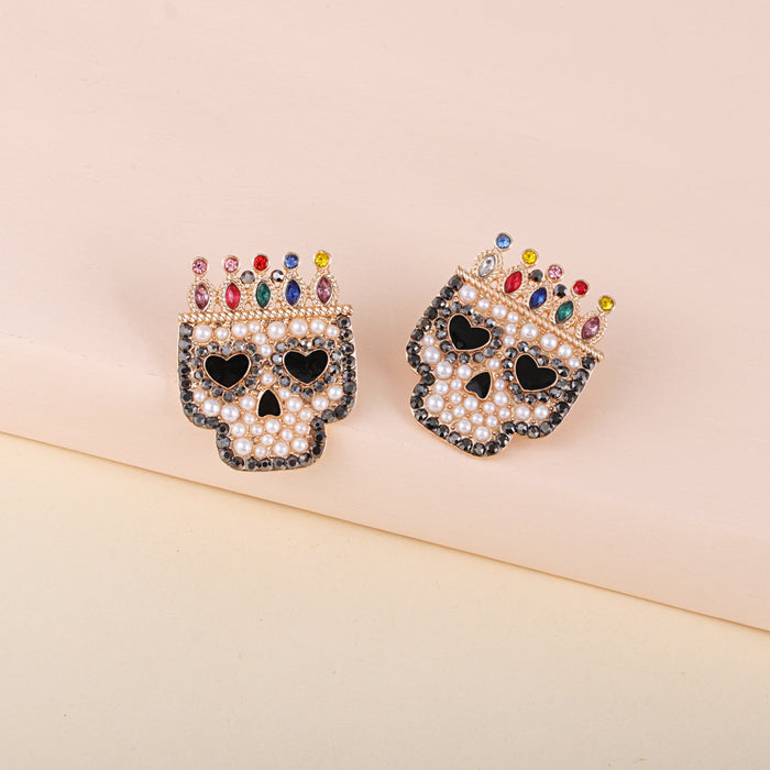 Wholesale Earrings Alloy Skull Diamond Ear Studs Halloween JDC-ES-JJ264