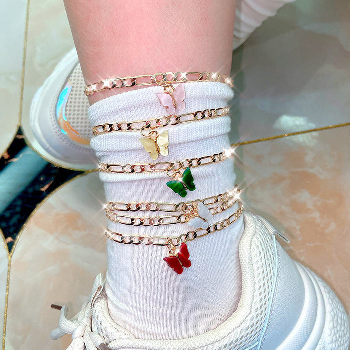 Wholesale summer beach multi-layer foot accessories temperament butterfly anklet MOQ≥2 JDC-AS-NiC002