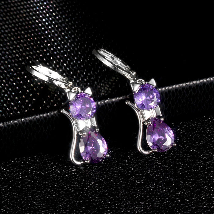 Jewelry WholesaleWholesale long purple zircon kitten stud earrings JDC-ES-Mimeng043 Earrings 米萌 %variant_option1% %variant_option2% %variant_option3%  Factory Price JoyasDeChina Joyas De China