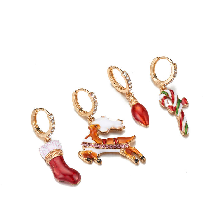 Wholesale Earrings Alloy Enamel Christmas Point Drill MOQ≥2 JDC-ES-JUYAO001