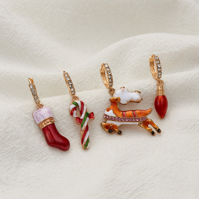 Wholesale Earrings Alloy Enamel Christmas Point Drill MOQ≥2 JDC-ES-JUYAO001