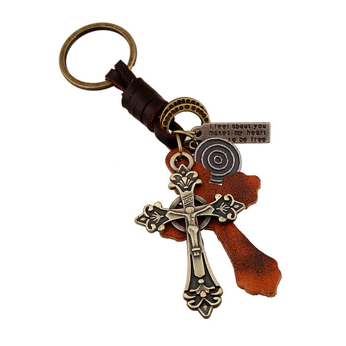 Wholesale Vintage Cross Leather Alloy Keychain JDC-KC-PK004