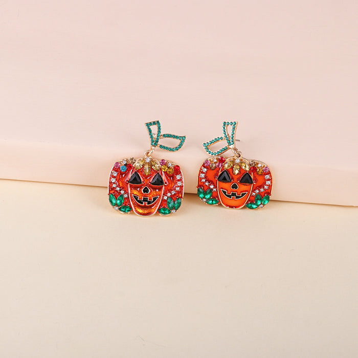 Wholesale Earrings Alloy Pumpkin Diamond Ear Studs Halloween JDC-ES-JJ258