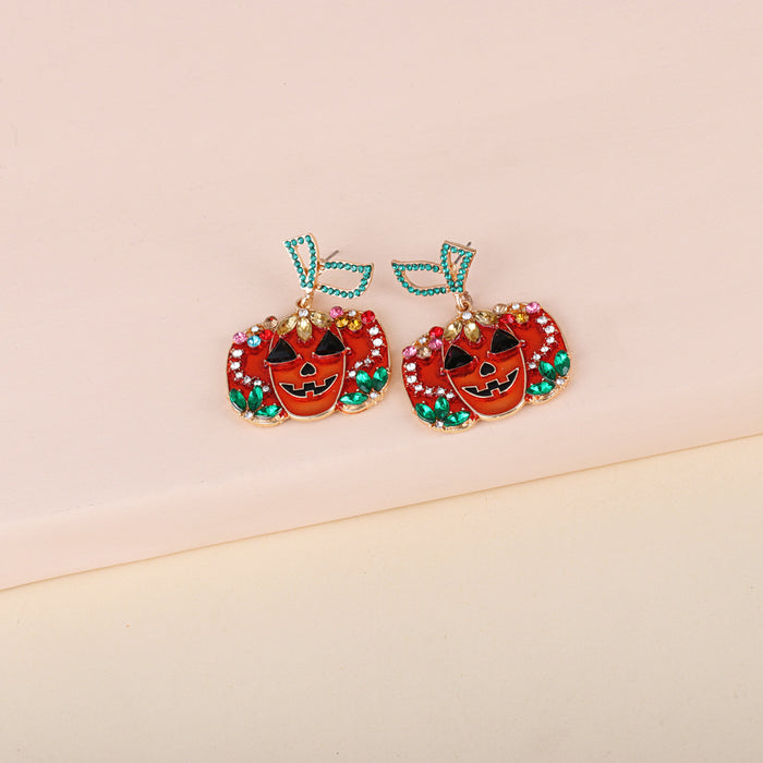 Wholesale Earrings Alloy Pumpkin Diamond Ear Studs Halloween JDC-ES-JJ258