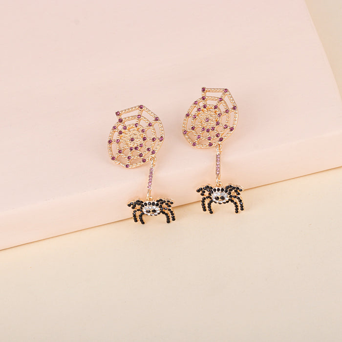 Wholesale Earrings Alloy Spider Diamond Ear Studs Halloween JDC-ES-JJ265