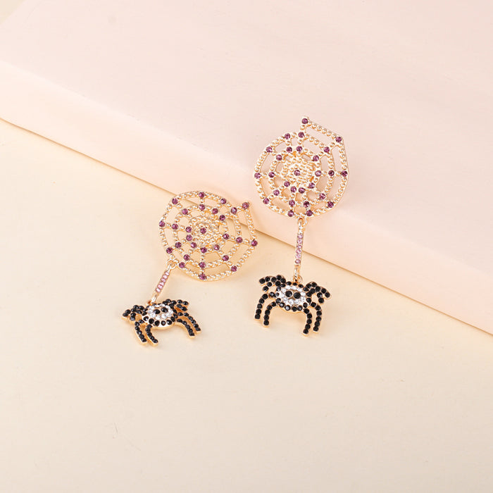 Wholesale Earrings Alloy Spider Diamond Ear Studs Halloween JDC-ES-JJ265