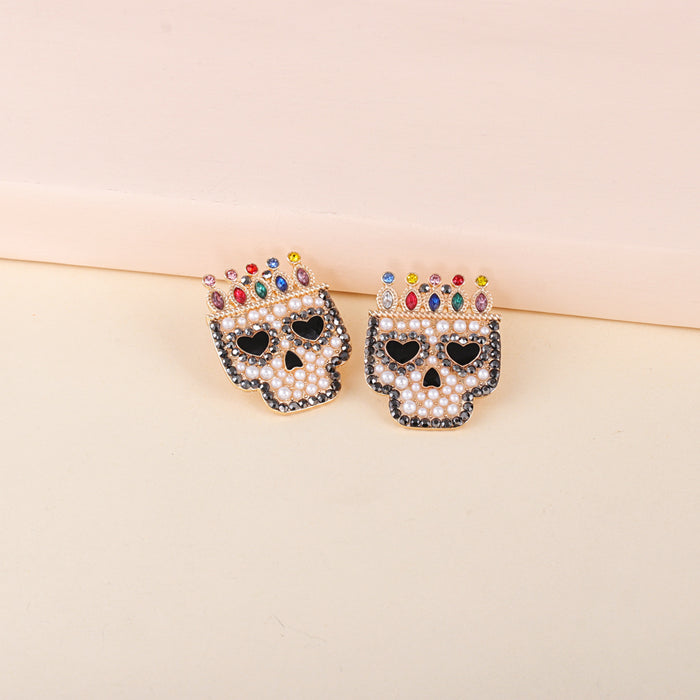 Wholesale Earrings Alloy Skull Diamond Ear Studs Halloween JDC-ES-JJ264