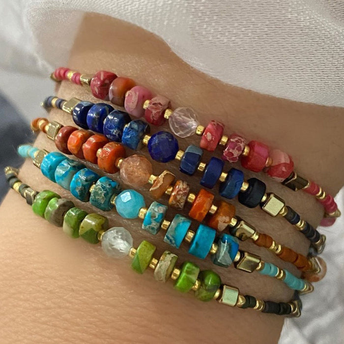 Wholesale Hand Braided Friendship Rope Semi Precious Stone Boho Small Bracelet JDC-BT-GBH100