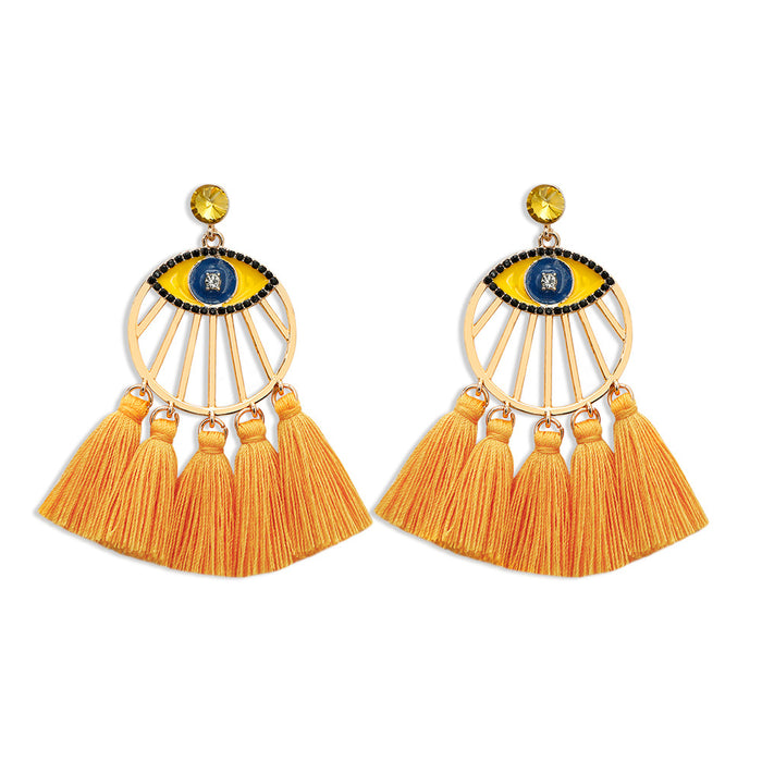 Jewelry WholesaleWholesale Devil's Eye Boho Tassel Alloy Cotton Thread Earrings JDC-ES-GSJM090 Earrings 杰米 %variant_option1% %variant_option2% %variant_option3%  Factory Price JoyasDeChina Joyas De China