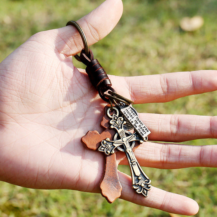 Wholesale Vintage Cross Leather Alloy Keychain JDC-KC-PK004