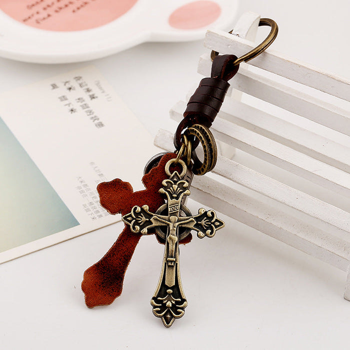 Wholesale Vintage Cross Leather Alloy Keychain JDC-KC-PK004