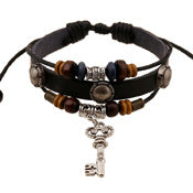 Wholesale Bracelet First Layer Leather Alloy Men's Vintage Braided Skull JDC-BT-PK042