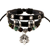 Wholesale Bracelet First Layer Leather Alloy Men's Vintage Braided Skull JDC-BT-PK042