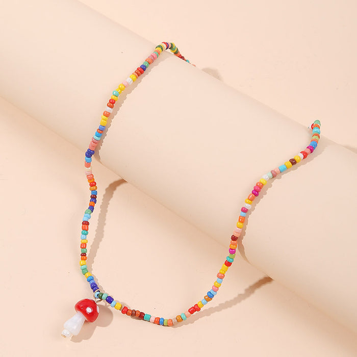 Wholesale Necklace Resin Color Rice Beads Cute Mushrooms JDC-NE-Lai001