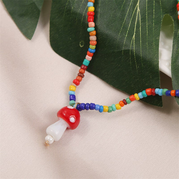 Wholesale Necklace Resin Color Rice Beads Cute Mushrooms JDC-NE-Lai001