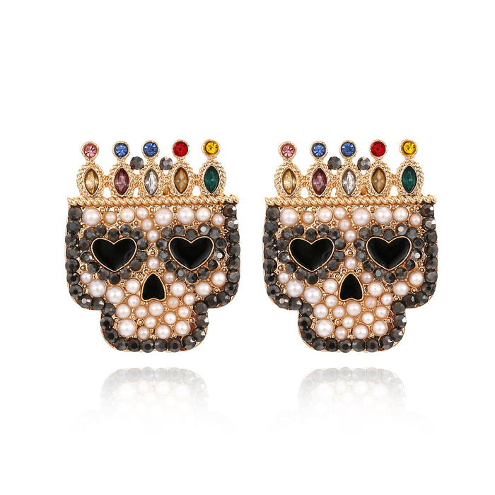 Wholesale Baroque Pearl Earrings Diamond Crown Skull JDC-ES-MY262