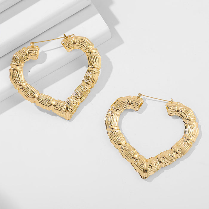 Wholesale Bamboo Heart Shaped Metal Earrings MOQ≥2 JDC-ES-Ruol016