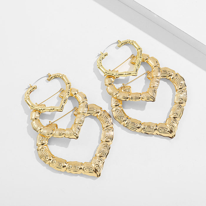 Wholesale Bamboo Heart Shaped Metal Earrings MOQ≥2 JDC-ES-Ruol016